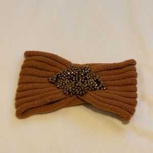 Orange Brown Knitted Headband with Beaded Detail